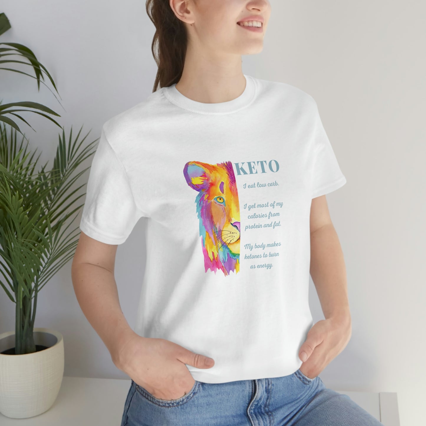 Keto - 1/2 Colorful Lioness with explanation - Colored T - on front