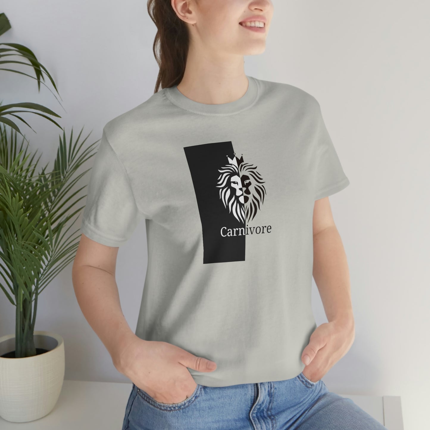Carnivore - Crowned Lion in Black and White - Light Colored T - on front