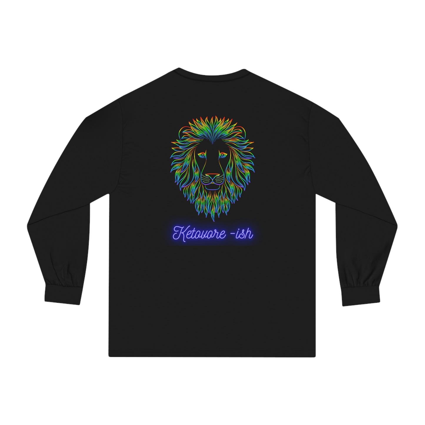 Ketovore-ish - Colorful Lion Face & Mane - Dark Long Sleeve T - on back