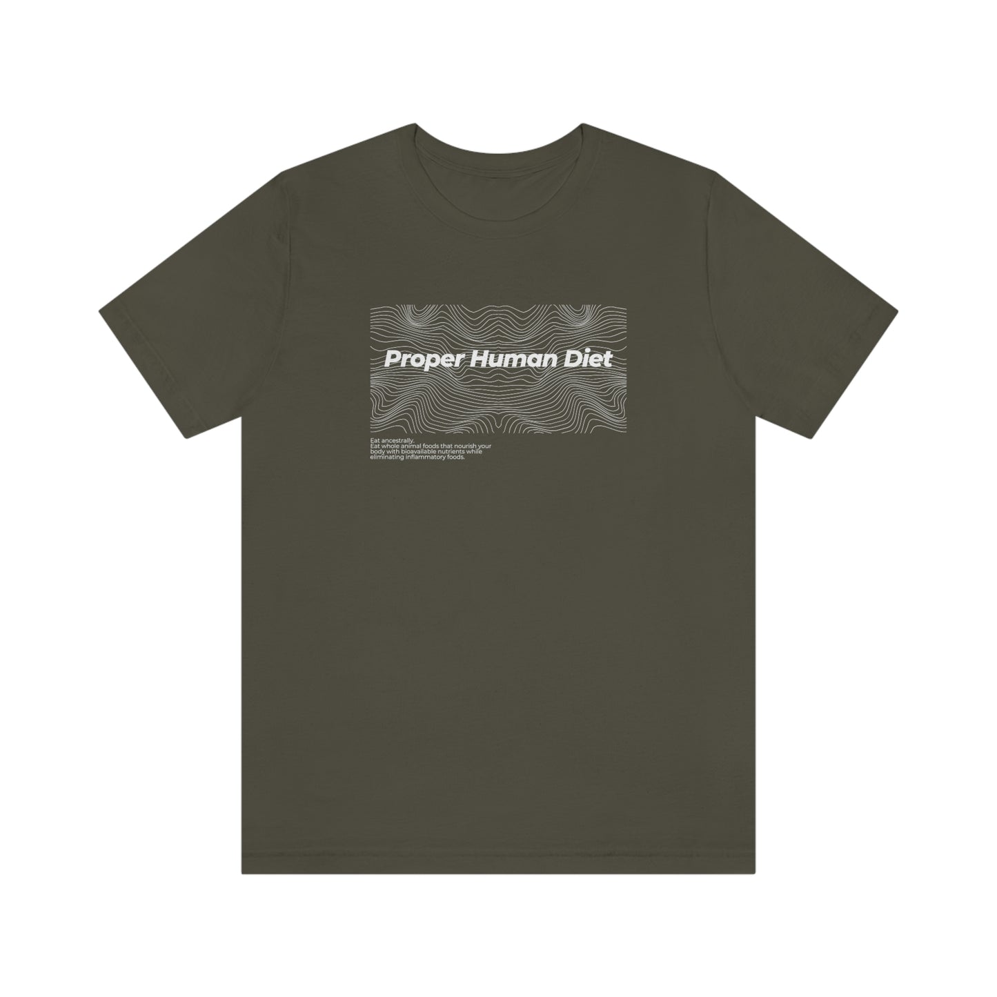 Proper Human Diet - Wave - Dark T - with statement - on front