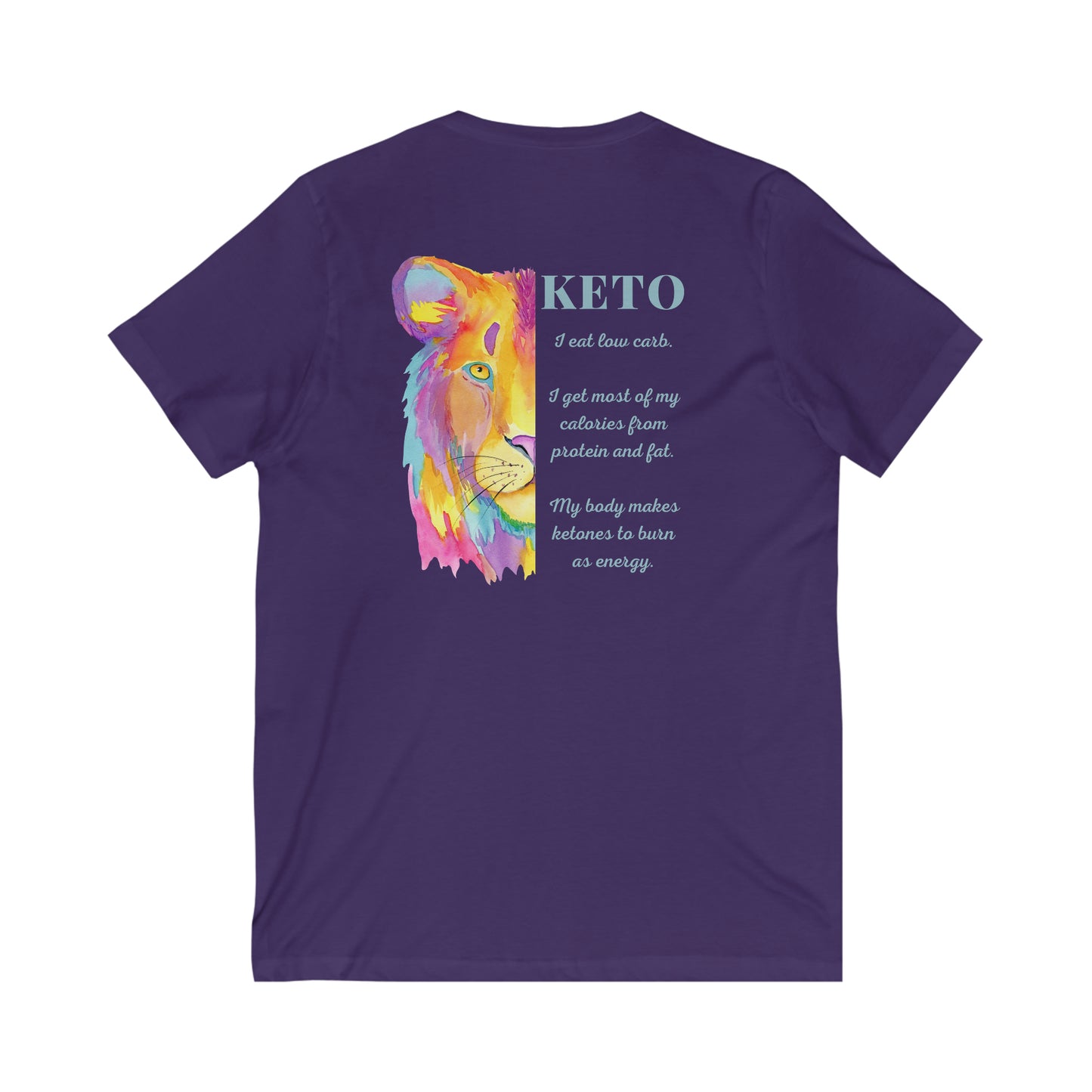Keto - 1/2 Colorful Lioness with explanation - Colored T - V neck - on back