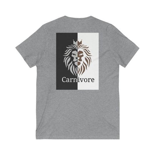 Carnivore - Crowned Lion in Silver and Gold on Black and White - V Neck - Colored T - on back