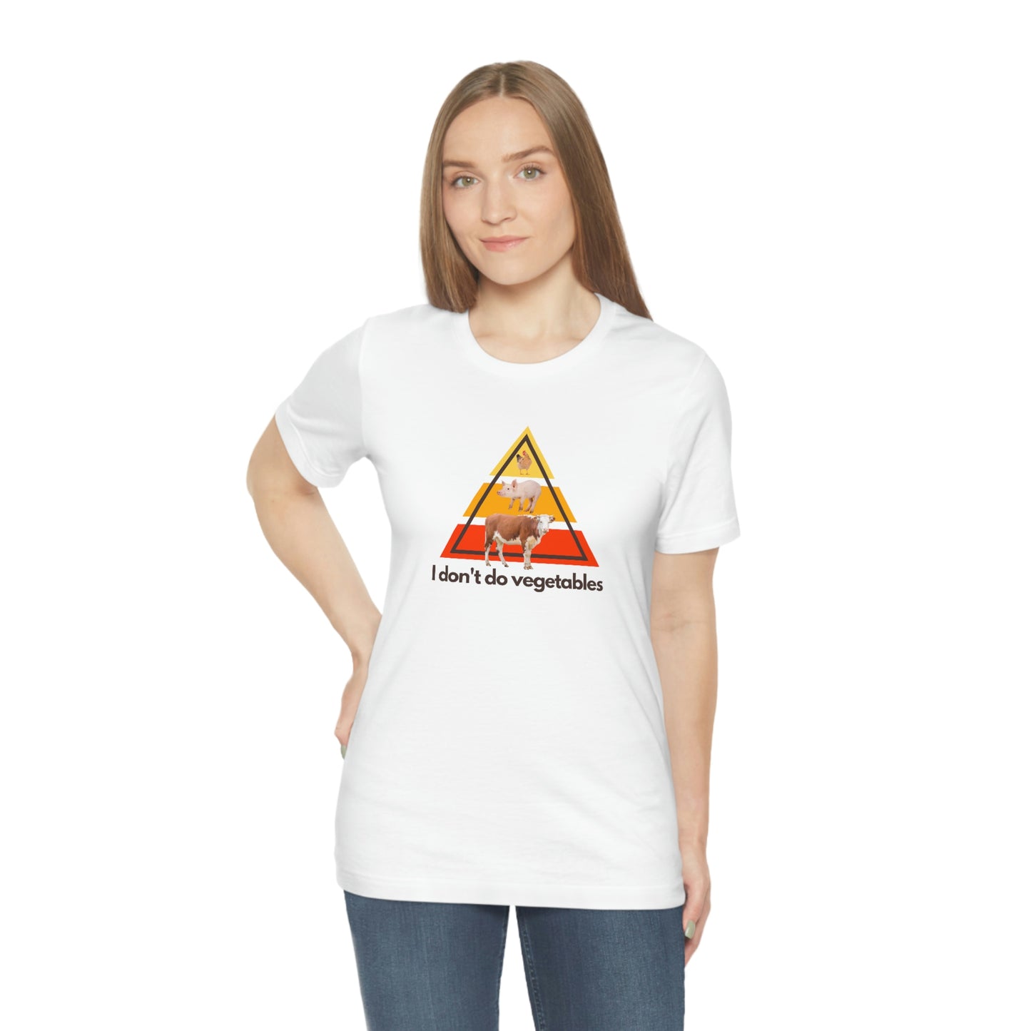 I don't do vegetables - Animal Pyramid - Light Colored T - on front