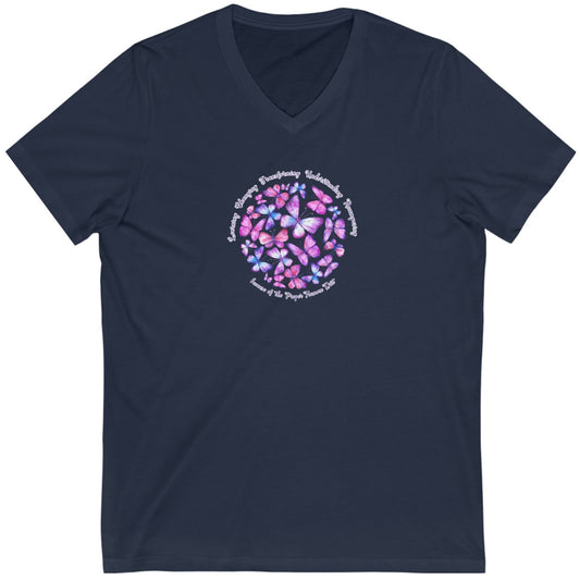 Transforming - because of the Proper Human Diet - V Neck - Colored T - on front